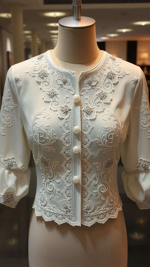 A beautifully embroidered wedding blouse with elegant detailing.