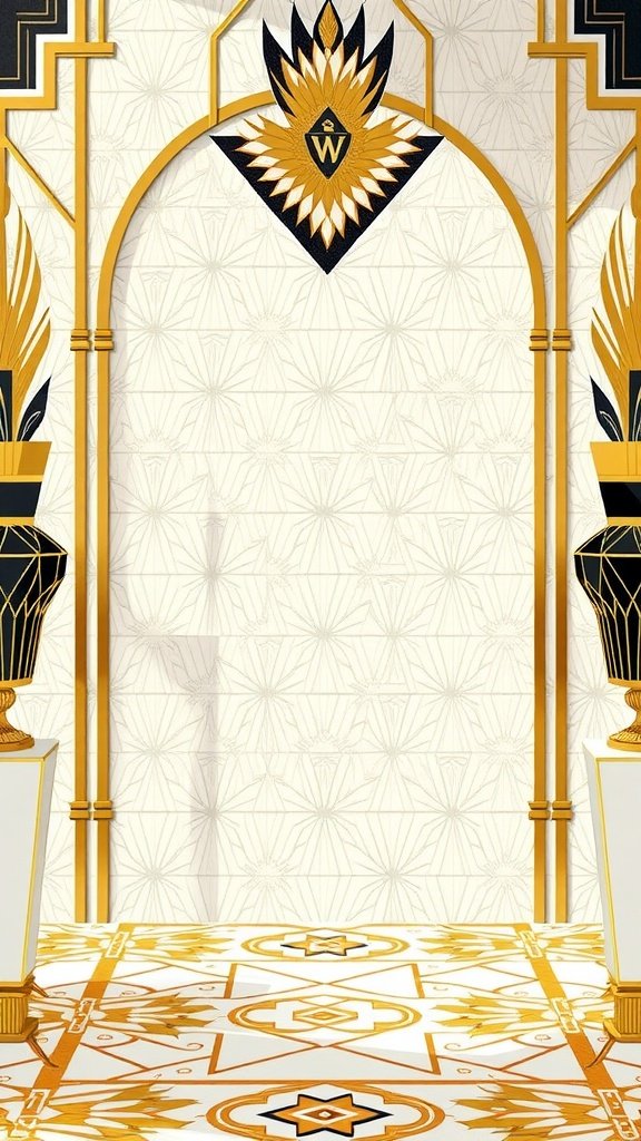 Art Deco style wedding background with gold and black geometric patterns