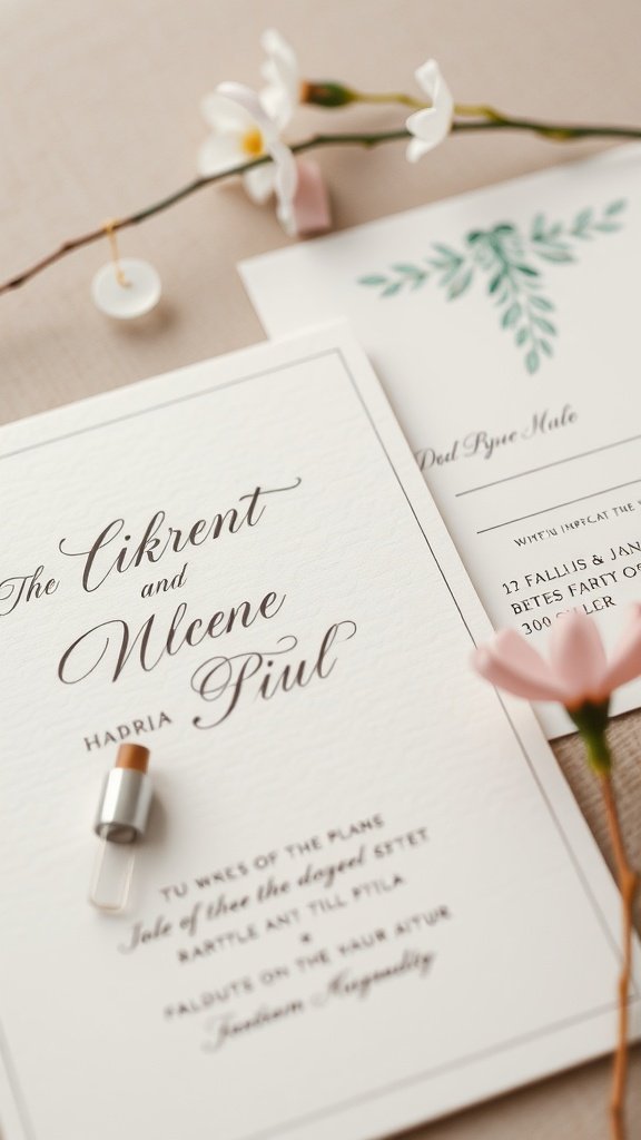 Elegant wedding invitations with calligraphy and floral accents