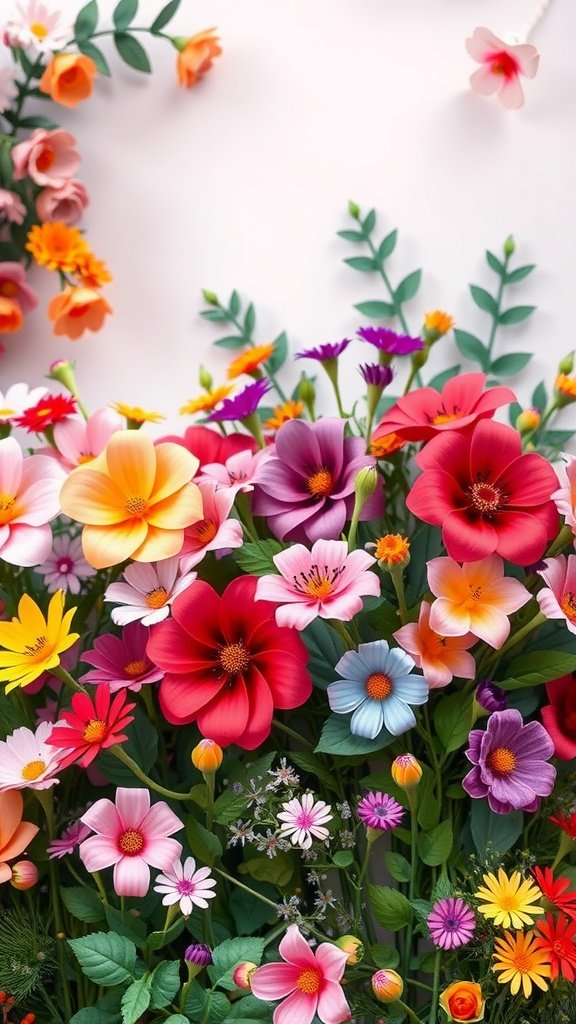 A colorful arrangement of various handmade flowers