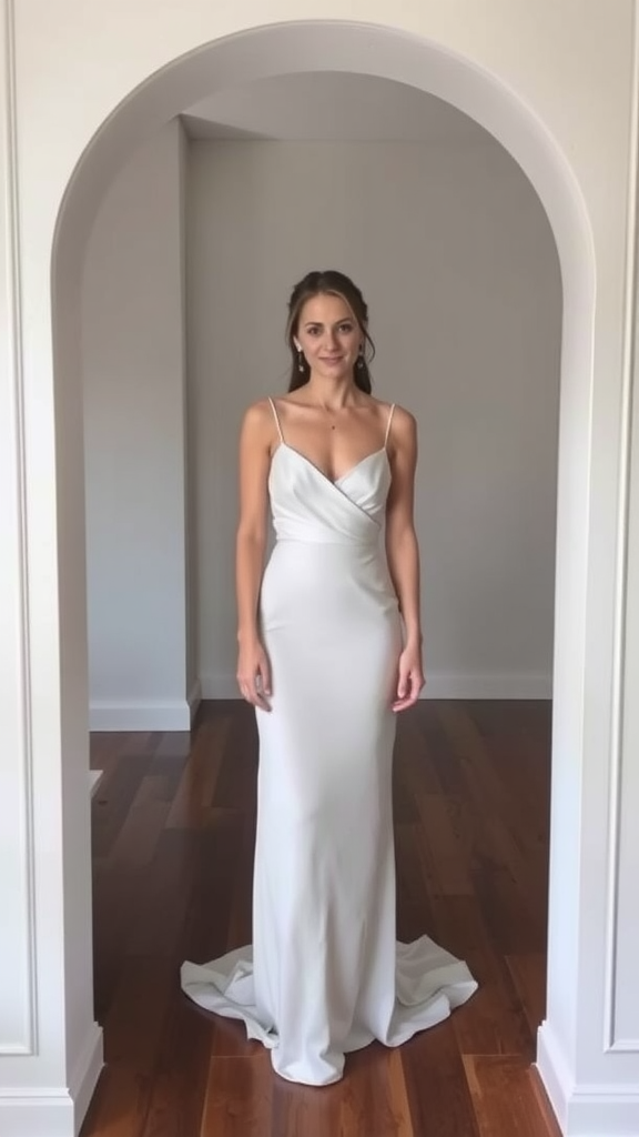 A simple white slip dress laid out on the sand at a beach