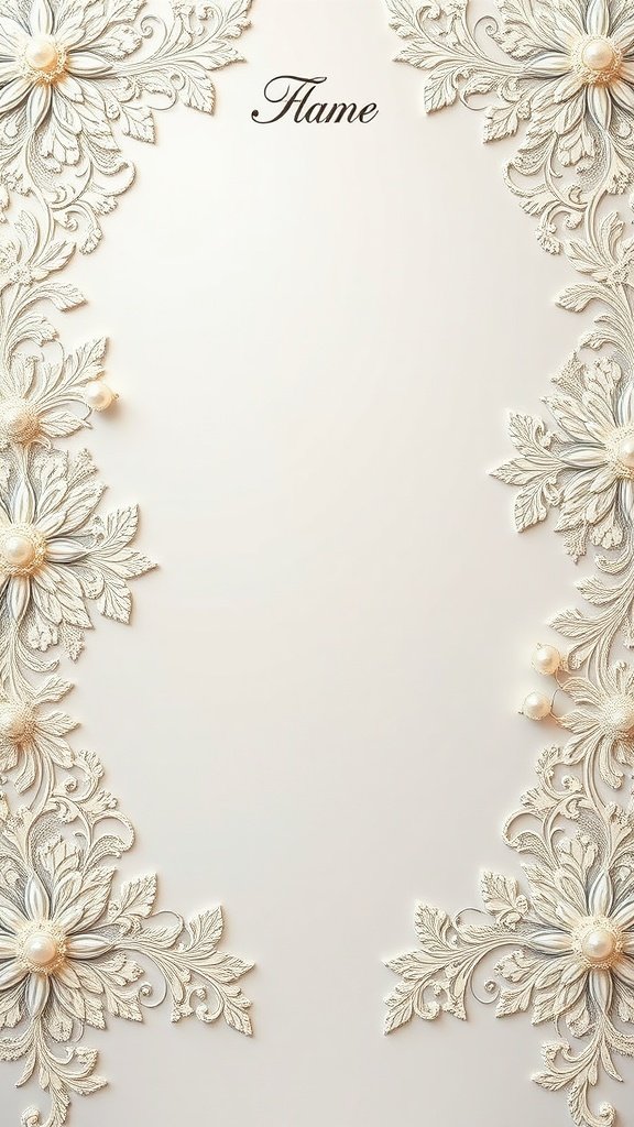 Vintage lace design with pearl accents on a soft cream background