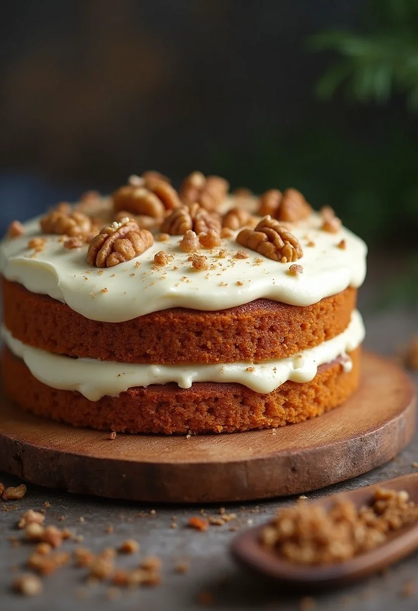 Carrot and walnut cake with cream cheese frosting.