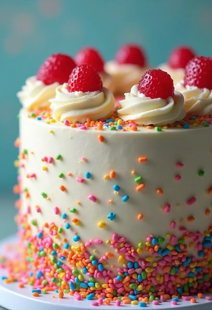 Funfetti cake with colorful sprinkles and vibrant colors.