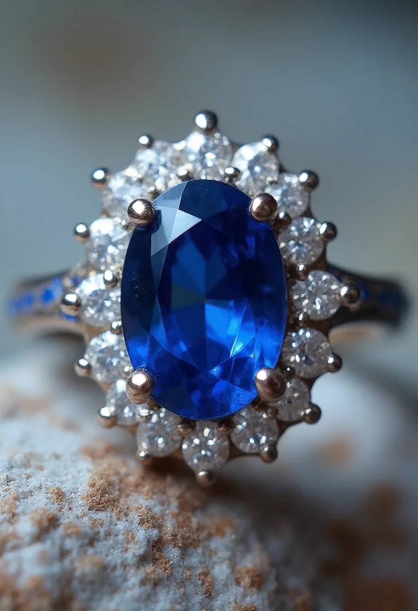 Sapphire engagement ring with an oval stone and diamond accents