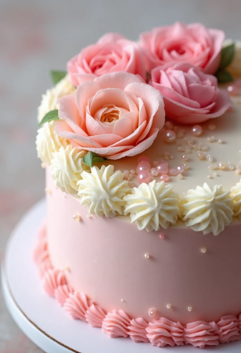 Delicate pastel bridal shower cake with soft colors and flowers.