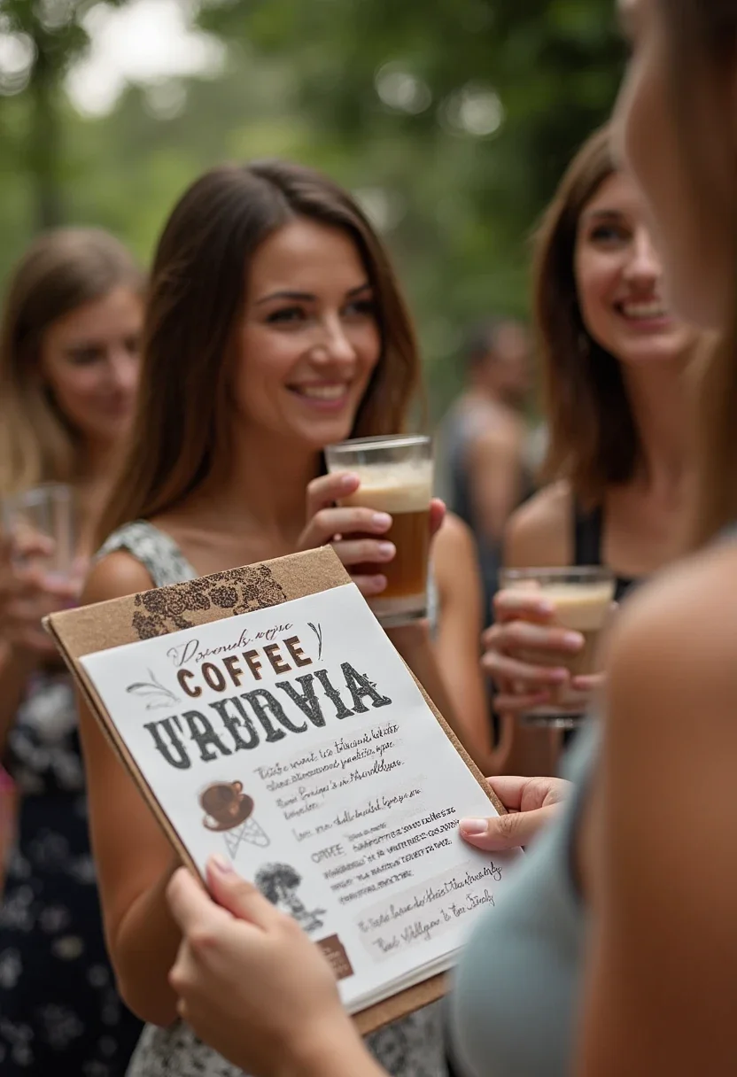 Guests enjoying coffee trivia at a bridal shower.