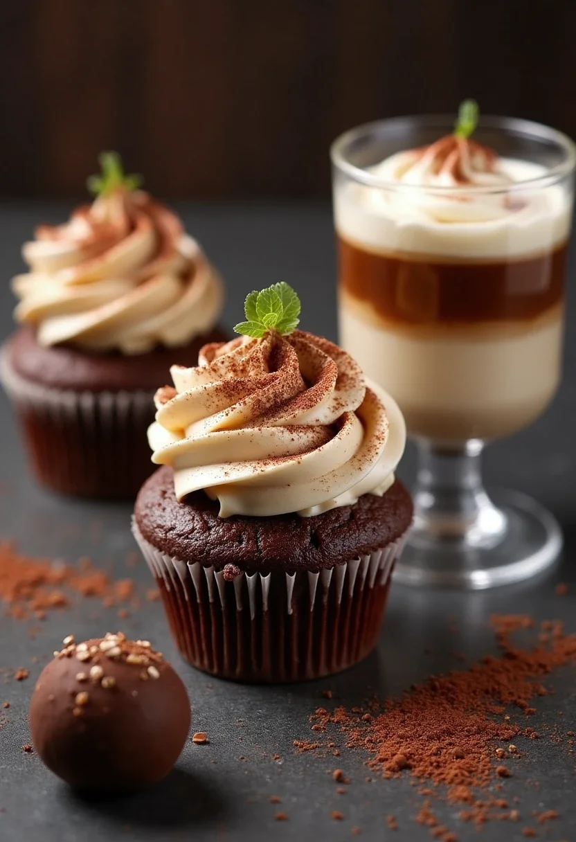 Coffee-themed dessert table with various treats.