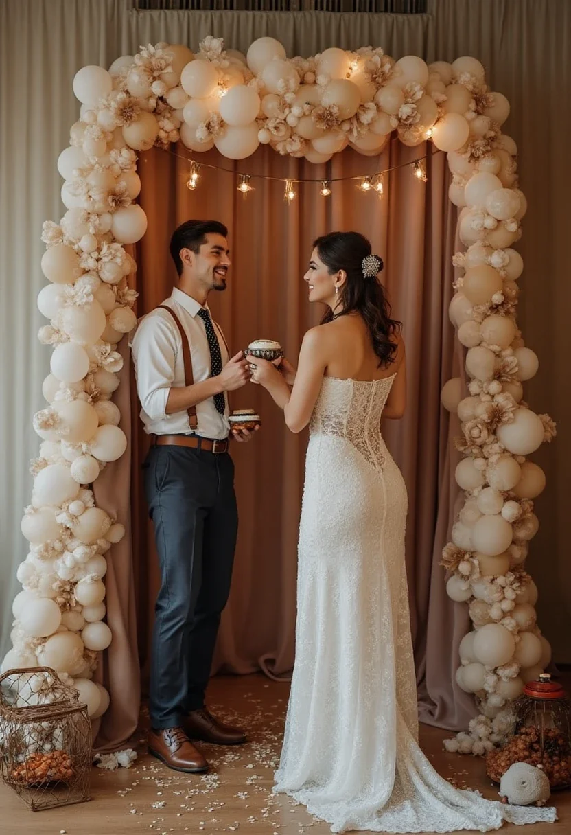 Photo booth with coffee-themed props for a bridal shower.
