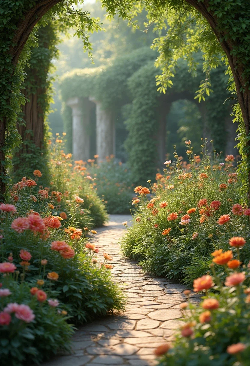 Outdoor garden venue with blooming flowers