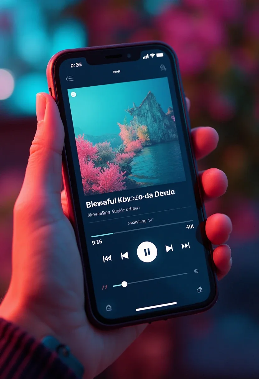 Device displaying a 'Blooming Music' playlist