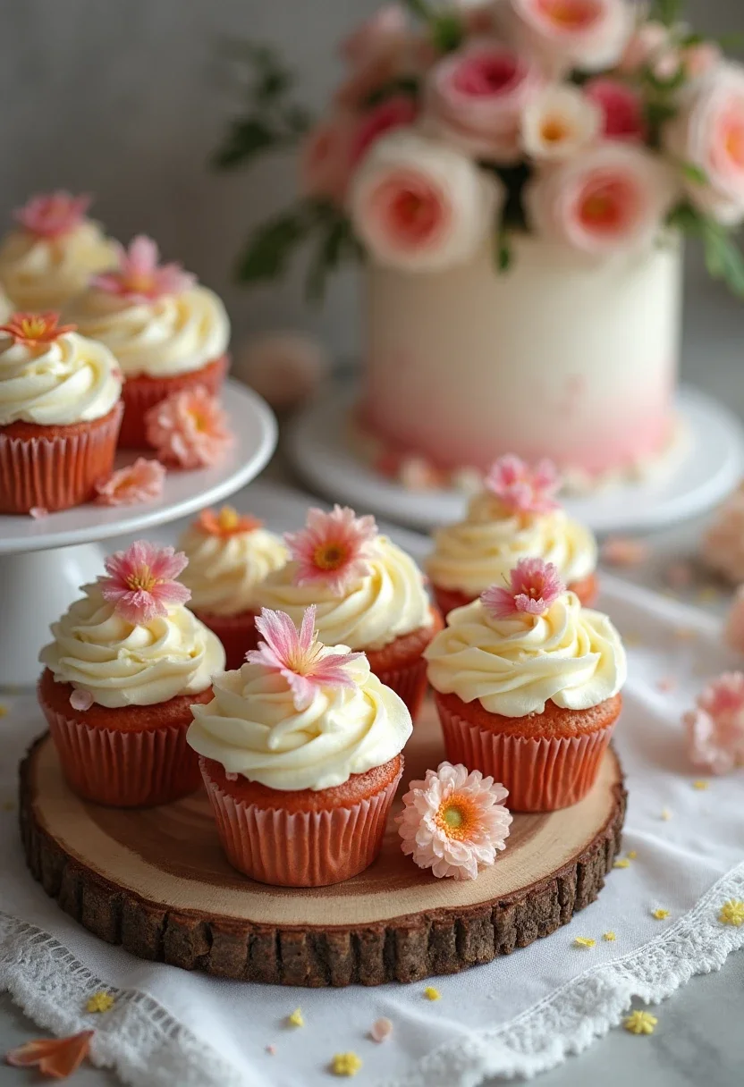 Dessert table with floral-themed treats