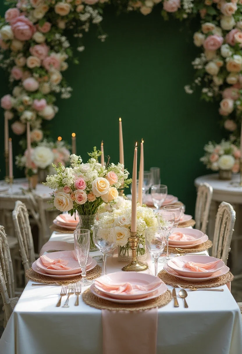 Garden party bridal shower with fresh flowers and pastel tableware.