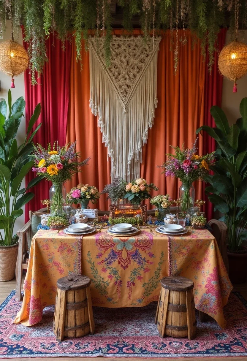Bohemian rhapsody bridal shower with vibrant colors and eclectic decor.