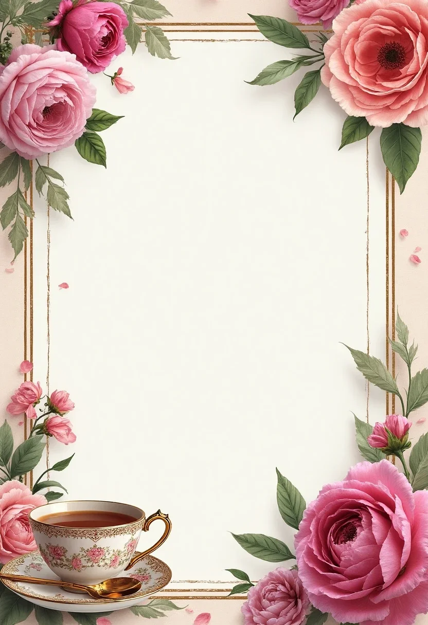 Tea party-themed bridal shower invitations with floral designs.