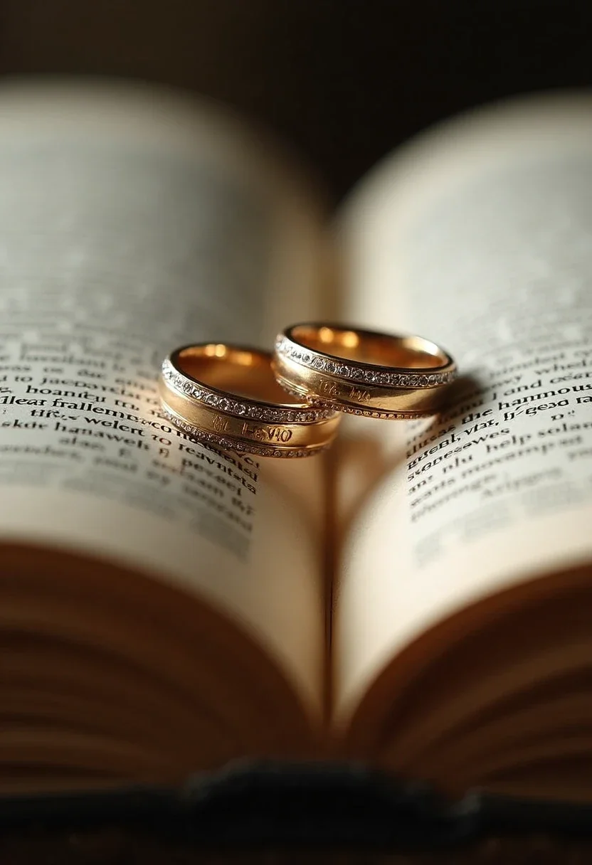 Wedding rings with engraved initials.
