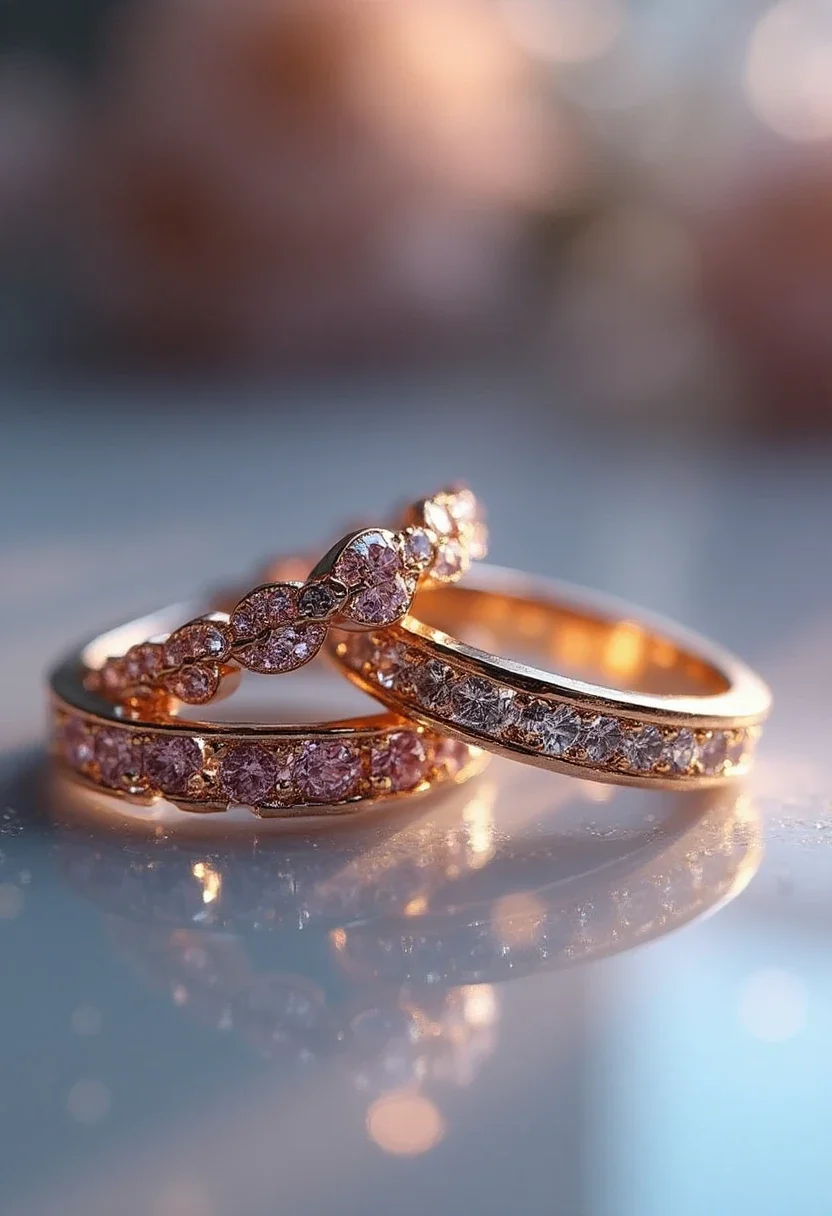 Wedding rings with gemstone accents.