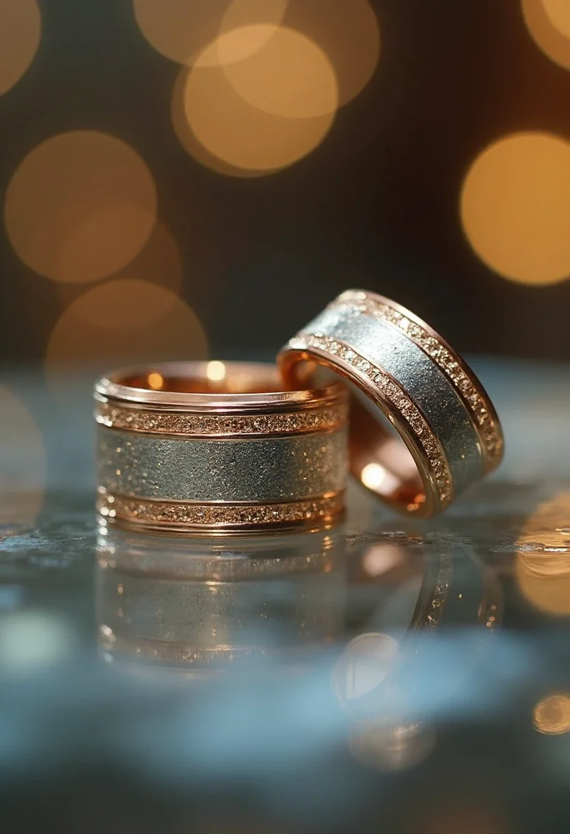 Two-tone wedding rings with mixed metals.